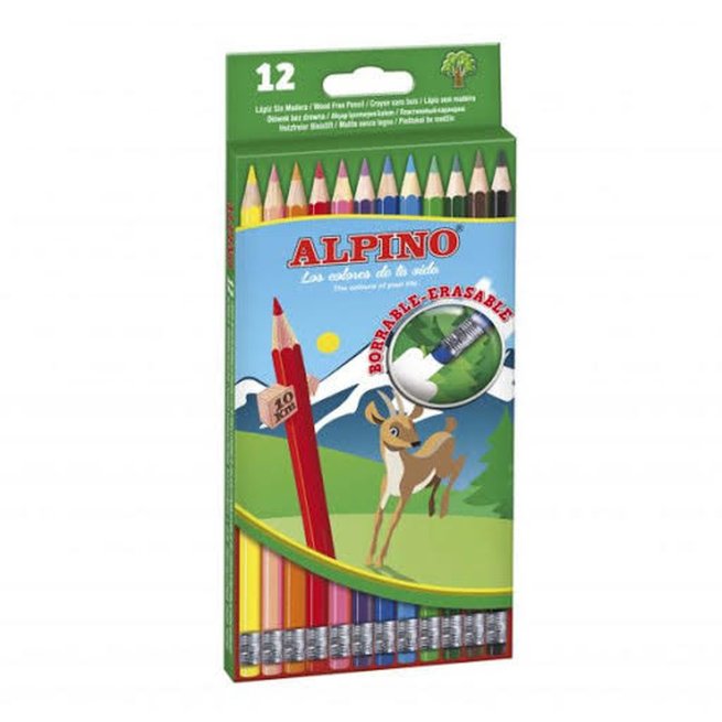 ALPINO Pieštukai su trintuku, 12 spalvų